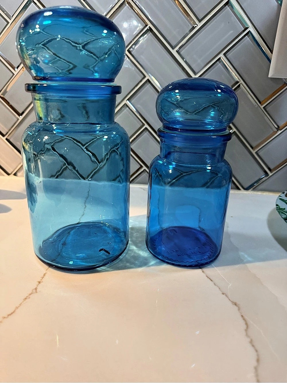 Blue Glass Storage Jars Set of 2